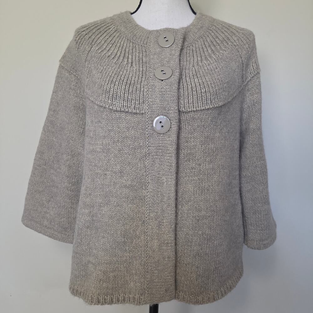 Kenar L Alpaca Blend Cropped Cardigan Sweater Taupe Soft Cozy